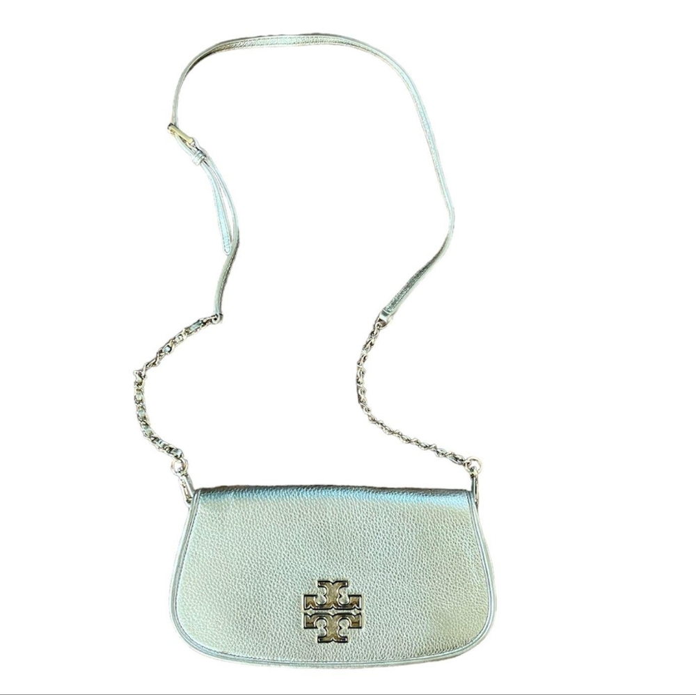 Tory Burch Leather cream color fold over clutch